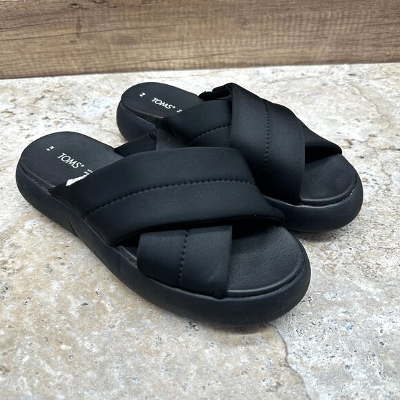 Toms Sandals Womena 8 Black Alpargata Mallow Crossover Quilted Textile Slides - Picture 1 of 10